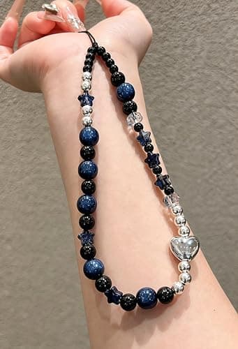 TRBR Star Phone Charm Wrist Strap, Beaded Lanyard Wristlet Chain, Anti-Theft Bracelet Strap for iPhone & More Cases (Midnight) — view 3
