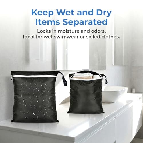 UPEOXT 2 Pack Wet Dry Bag for Baby Cloth Diaper, Waterproof Swimming Bags, Large 46x58cm, Small 38x48cm, Black Travel Laundry Bag, Reusable Pool Clothes for Swimsuit, Durable Zippered Pouch for Kids — view 3
