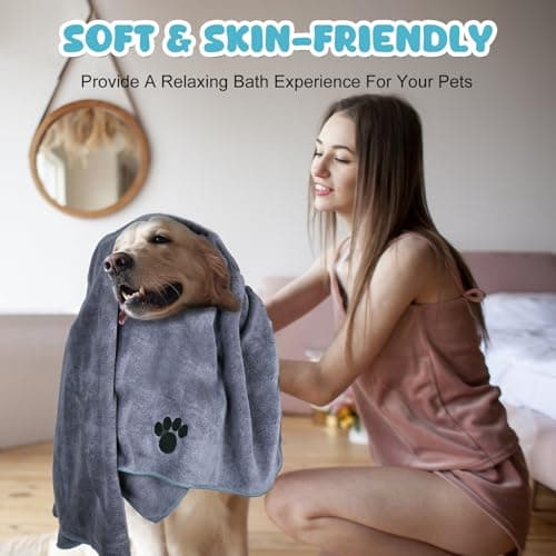 WOUSEDO Microfiber Dog Towels for Drying Dogs,40'' X 23.6'', Super Absorbent and Soft Pet Grooming Towel, Perfect Shower & Bath Supplies for Dogs(2-Pack Grey) — view 4