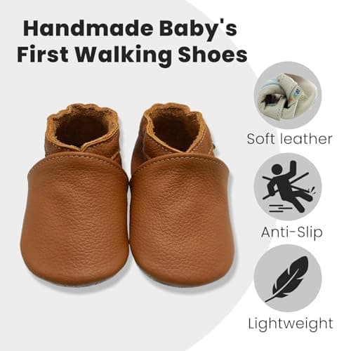 YALION Baby Boys Girls Shoes Crawling Slipper Toddler Infant Soft Leather First Walking Moccasins (Light Brown, 12_Months) — view 2