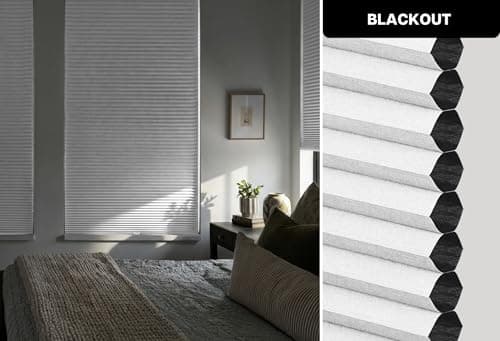 LazBlinds Cordless Cellular Shades, No Tools No Drill Blackout Honeycomb Shades Pleated Blinds for Windows, 34'' W x 36'' H, Silver White — view 3