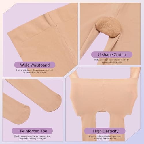 MANZI 3 Pairs Footed Girls Tights for Ballet Dance School Age 6-8 Natural Nude Large — view 3