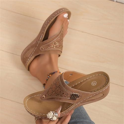 Orthopedic Sandals for Women 2026 Dressy Casual Ladies Spring Summer Cute Boho Comfy Arch Support Flats Flip Flops Seniors Comfortable Beach Vacation Outdoor Platform Wedge Sandals Shoes Brown 8 — view 2