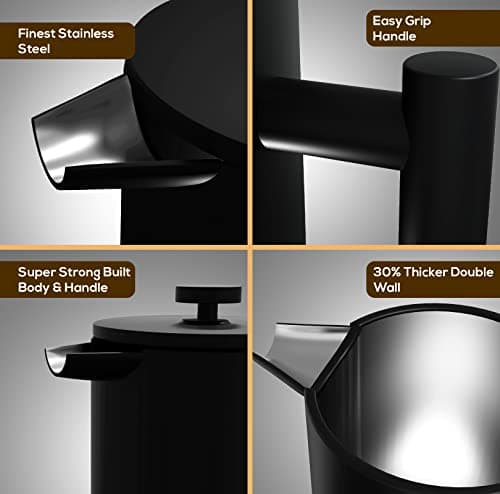 Utopia Kitchen 304 Grade Stainless Steel French Press Coffee Maker 12 Oz, Double Wall Insulated Coffee Press with 4-Level Filtration system, Include 2 Extra Filters, Rust-Free, Black — view 3