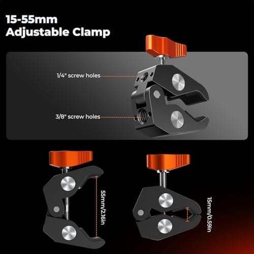 K&F CONCEPT 9.8" Magic Arm Clamp with Phone Holder, 360° Ball Heads Camera Arm Mount for Phone/LED Lights/Monitor/Flash/Microphone/DSLR Camera — view 4