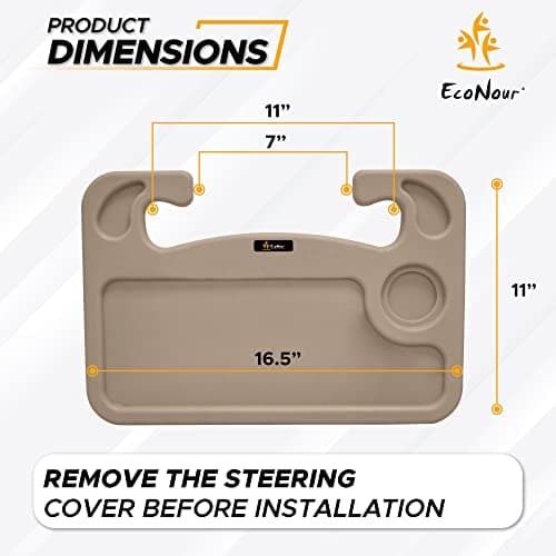 EcoNour 2 in 1 Car Steering Wheel Desk (Beige) | Steering Wheel Tray for Laptop, Eating, Drinks | Rectangular ABS Car Tray with Pen Holder & Cup Holder — view 4
