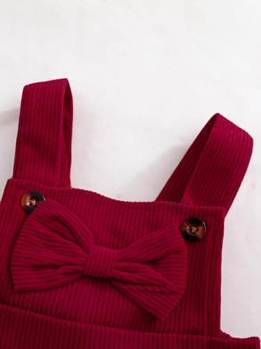LUJENGEFA Toddler Baby Girl Short Sleeve Ribbed Top Bow Overall Dresses Suspender Skirt 3Pcs Outfits Clothes Set Red 12-18 months — view 5