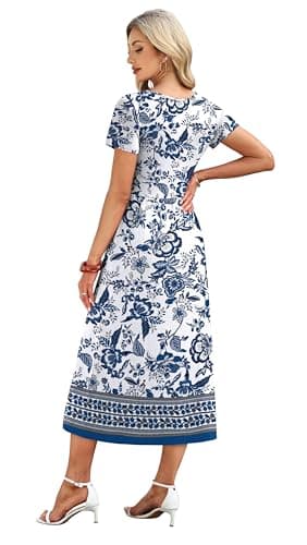 OFEEFAN Summer Dresses for Women Flowy Short Sleeve V Neck A Line Dress Spring Beach Vacation Casual Dresses Midi Maxi Dress Sundresses for Women Mandala Boho Print L — view 4