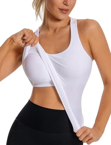 MathCat Seamless Workout Tank Tops for Women with Built in Bra, Spaghetti Strap Padded Gym Tops, Racerback Sports Athletic Slim Yoga Shirts Camisole White