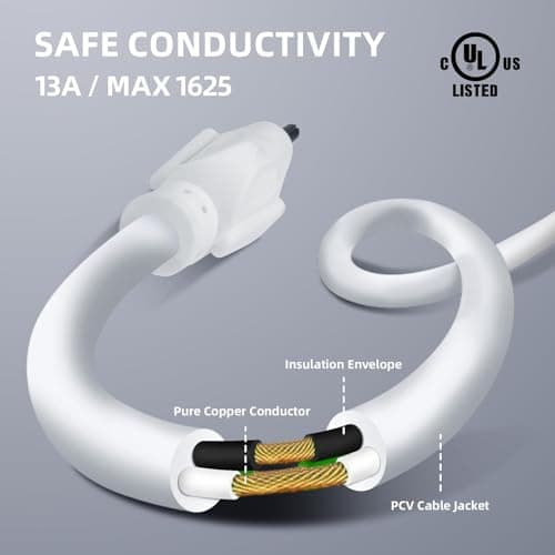EP 6 Ft Outdoor Extension Cord - 16/3 SJTW Durable White Electrical Cable with 3 Prong Grounded Plug, UL Listed — view 4