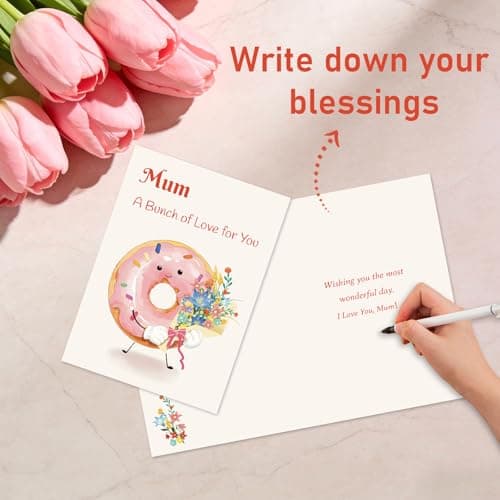 HOMANGA Mothers Day Card for Mom, Mothers Day Gift from Son or Daughter, Cute Donut Flower Design, Heartfelt Happy Mother's Day Greeting Card with Envelope — view 5
