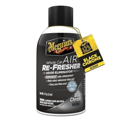 Meguiar’s Whole Car Air Refresher Odor Eliminator, Black Chrome, 2 Oz—Car Air Freshener For Commuters, Detailers; Car Odor Eliminator Mist Refreshes Car Cabin Air For Sedan, Suv, Truck, Van
