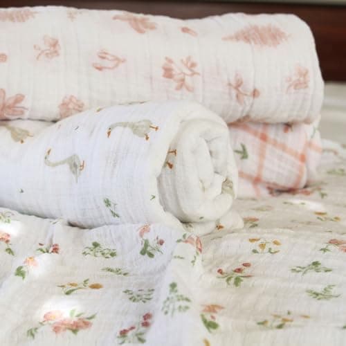 aden + anais Essentials Disney Baby Muslin Swaddle Blankets, Newborn Receiving Blanket for Swaddling, 100% Cotton Baby Swaddle Wrap, 4 Pack, Country Floral — view 2