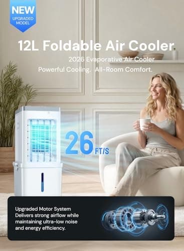 Portable Air Conditioner, 3-in-1 Evaporative Air Cooler Fan, 70W Space-Saving Design, 12L Water Tank, 3 Ice Packs, 3 Speeds, 120° Oscillation, 46dB Quiet, Pet-Friendly Cooling for Home （Breloniste®） — view 2
