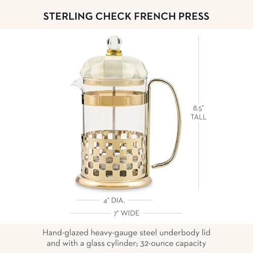 MACKENZIE-CHILDS Coffee French Press, Gray-and-White Sterling Check — view 3