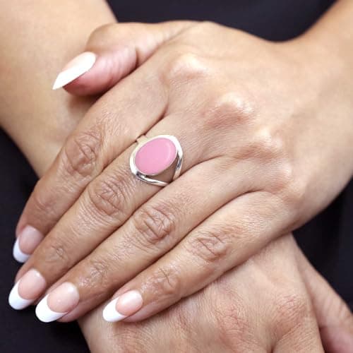 JEWELOPORIUM Pink Rose Quartz Silver Ring Size 10, 925 Sterling Silver Ring for Women, Oval Stone Handmade Jewelry — view 2