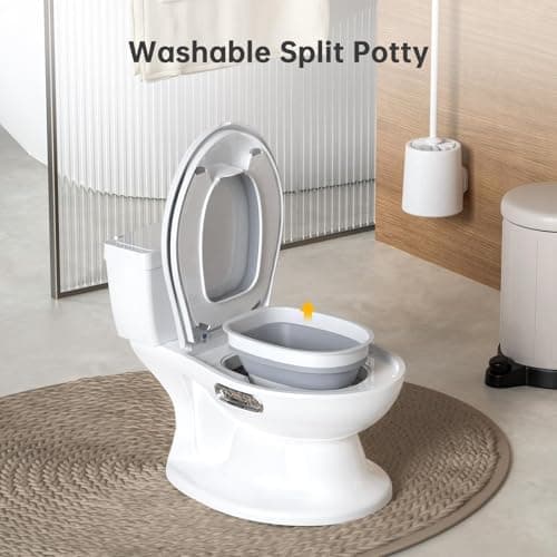 2-in-1 Toddler Potty Training Toilet with Real Flush Sound & Wipes Storage, Portable Non-Slip Baby Potty Chair with Built-in Paper Holder, Easy-Clean Potty Seat for Boys & Girls — view 3