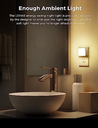 L LOHAS LED Night Lights Plug into Wall 2-Pack, 0.3W Plug in Night Light, Dusk to Dawn, 3000K Soft White, Bright Nightlight Auto-On/Off, for Adults Kids Room Bedroom Bathroom Hallway Kitchen, Non-Dim — view 4