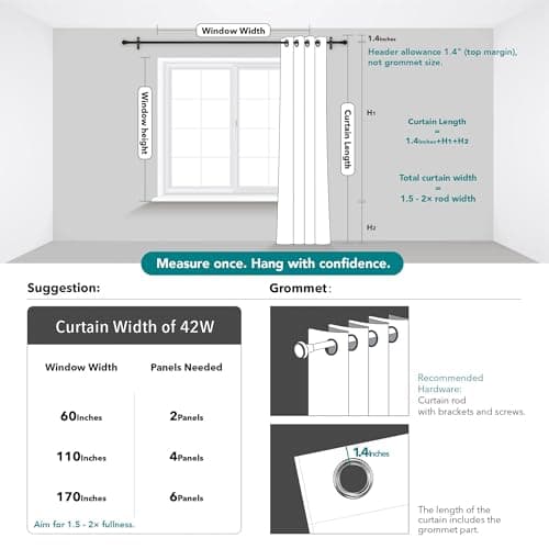 Deconovo Room Darkening Thermal Insulated Grommet Black Blackout Curtains - Noise Reducing Panels for Living Room (2 Panels, 42x63 in) — view 7