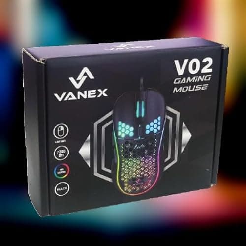 VANEX V02 Wired RGB Gaming Mouse Ergonomic, Honeycomb Shell Mouse, 6 Programmable Buttons, 7200 DPI, 1.5m Cable