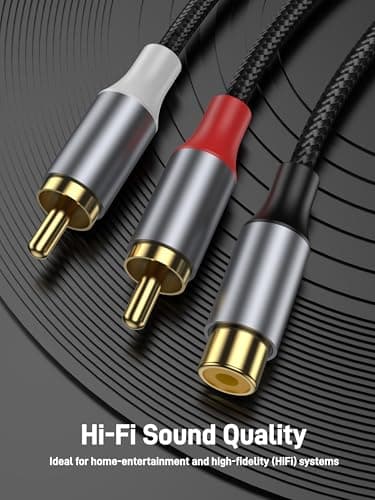 KAYQINHO RCA Y Adapter Splitter Cable, RCA Y Splitter 1 Female to 2 Male, 20cm Short Stereo Audio Y Cable for Amplifier, Subwoofer, Home Theater, DVD, TV, Speaker. — view 2