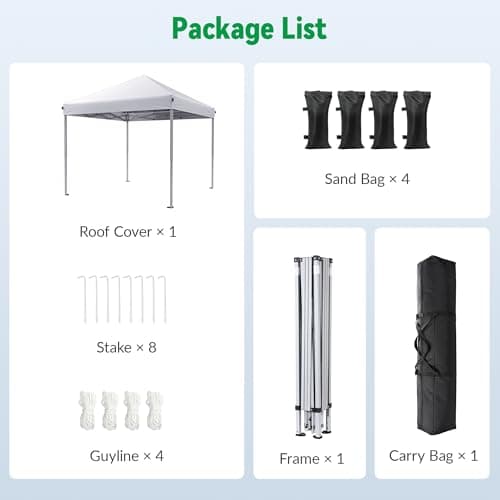 Driftalia 10x10 Pop Up Canopy Tent, Instant Setup Portable Canopy with Carry Bag, 4 Sandbags and 8 Stakes for Outdoor Events, Parties & Camping - White — view 2