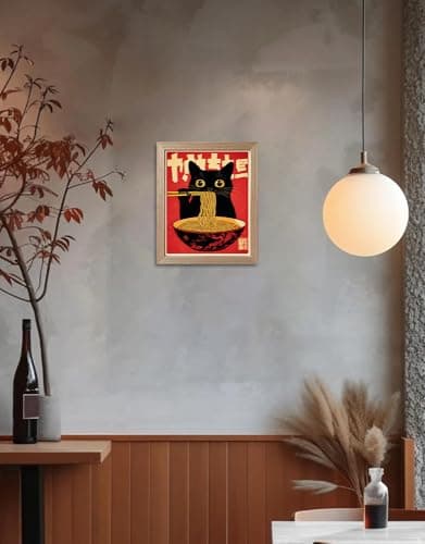Framed Cat Ramen Print Posters Japanese Kitchen Canvas Wall Art Japandi Wall Decor Minimalist Painting Dining Room Picture Wall Decor for Home — view 8