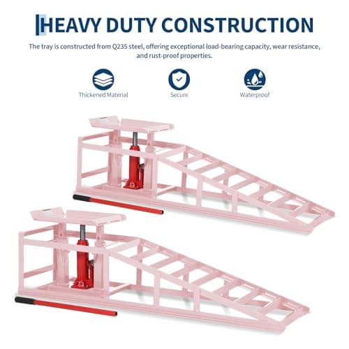 2 Pack Hydraulic Car Ramps for Oil Changes - 11,000 Lbs Capacity Heavy Duty Truck Ramps & SUV Ramps - Low Profile Car Lift with Adjustable Height 9.4" to 13.34" - Durable Steel Vehicle Service Ramps — view 2