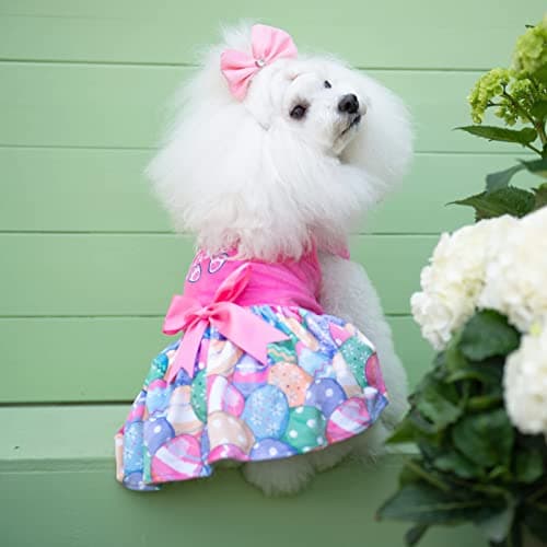 CuteBone Happy Easter Eggs Dog Dress Velvet for Small Dogs Girl Pink Puppy Dresses Dog Clothes — view 5