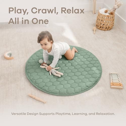 Comfy Cubs Kids Play Mat, Round 91.5 cm - 0+ Months, Small Soft Baby Mat with Non-Slip Bottom - Safe, Plush Quilted Surface for Kids Playtime, Tummy Time, and Comfort Fern — view 3