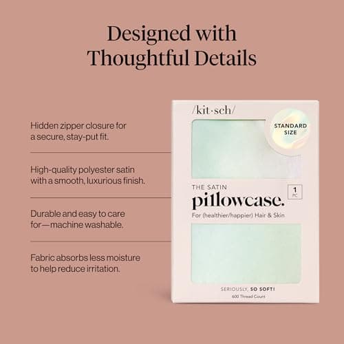 Kitsch Satin Pillowcase with Zipper for Hair & Skin - Softer Than Silk Pillow Cases, Smooth Cooling Satin Pillow Case, Wrinkle-Free, Machine Washable - Pillow Cases Standard Size (19x26) - Aura — view 2