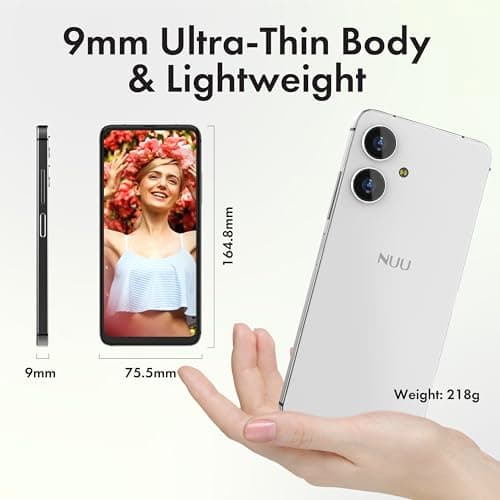 NUU N10 Basic Cell Phone for T-Mobile, Mint, Metro, Qlink, Tello and More 4GB/128GB, Perfect for Teenagers, Dual SIM 4G, Octa-Core 6.6" 90Hz HD+, Unlocked Phones Android Phone 15, US Warranty (White)