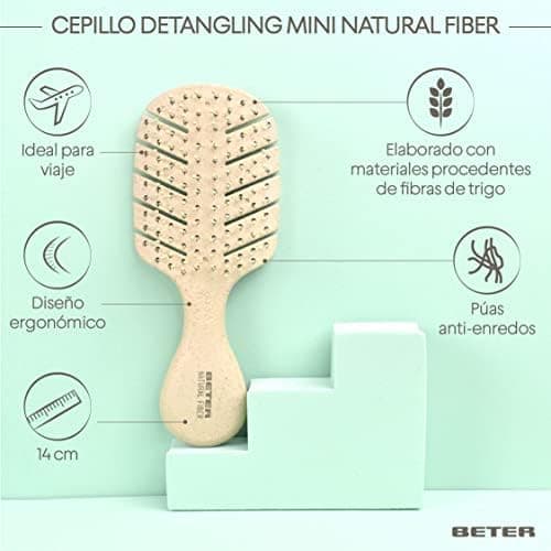 Beter- Pack 2 Cepillos de pelo esqueleto antitirones Natural Fiber MINI hecho con fibras de trigo, Cepillo Desenredante Antienredos y Antirotura, Peinado suave y sin tirones, Todo tipo de cabellos Pack 2 Mini Beige — view 2