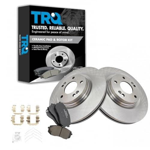 TRQ Front Ceramic Brake Pad and Rotor Kit Compatible with Manual Paring Bake 2015-2019 Hyundai Sonata 2015-2020 Kia Optima 2021-2024 Hyundai Kona Electric - Verify Fitment & Trim
