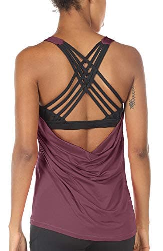 icyzone Yoga Tops Workouts Clothes Activewear Built in Bra Tank Tops for Women (L, Mauve Orchid)