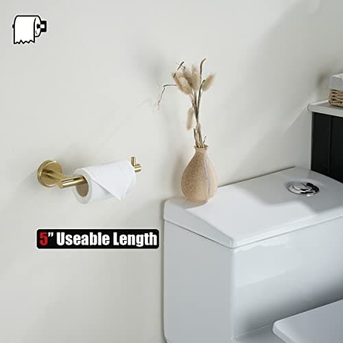JQK Gold Toilet Paper Holder, 5 Inch Tissue Paper Dispenser, 304 Stainless Steel Wall Mount, Brushed Gold, TPH100-BG — view 2