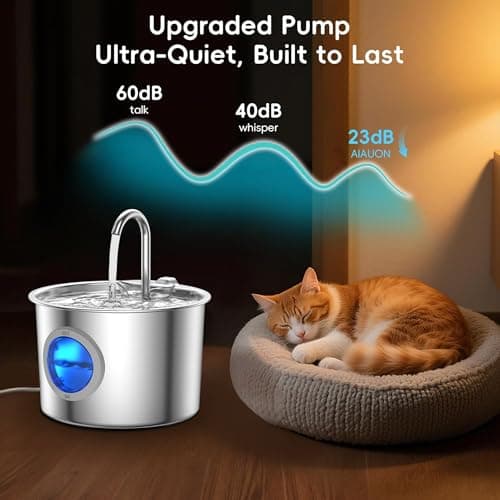 Premium Stainless Steel Cat Water Fountain 2.2L Automatic Pet Fountain Ultra-Quiet <25dB Cats Water Dispenser with Detachable Tank, Easy to Clean (Cat Water Fountain-2.2L) — view 3