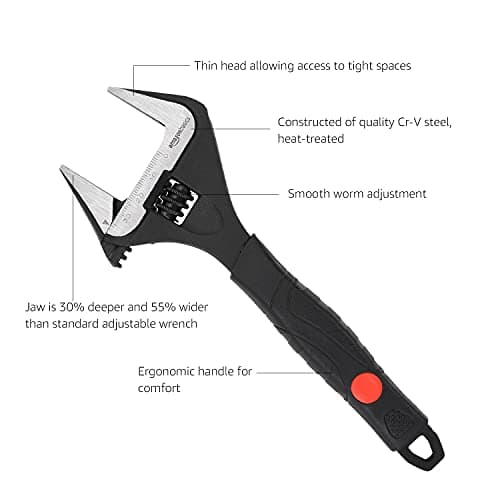 Amazon Basics 4-Piece Wide Jaw Adjustable Wrench Set with Soft Grip, Includes: 6-inch (150mm), 8-inch (200mm), 10-inch (250mm), 12-inch (300mm) — view 2