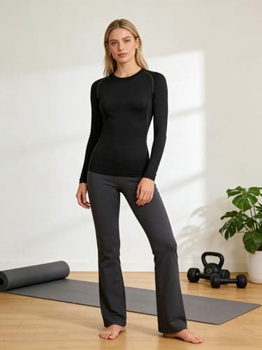 LNJLVI Women's Compression Long Sleeve Shirt - Quick Dry Workout Top & Moisture Wicking Yoga Shirt for Running, Gym, Training(Black,M) — view 2