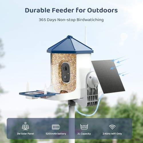 LIWAN Bird Feeder with Camera Solar Powered, 1 Year Trial AI Identify, 2K Live Video, Smart Bird Feeder Camera Wireless Outdoors, 2.4GHZ WiFi, Instant Arrival Alerts, Bird Lover Gifts — view 3