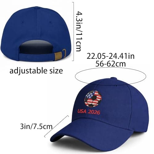 World Cup Soccer Hat 2026 - Adjustable Baseball Cap,World Cup Merchandise Gifts Accessories Decorations,Football Supporter Gear,USA American Flag Embroidery Cotton Hat for Men & Women Blue