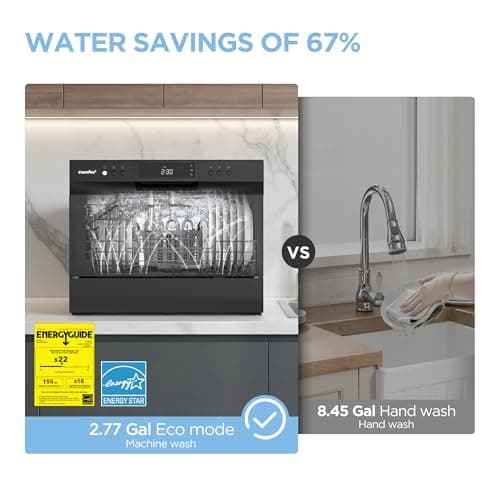 COMFEE’ Countertop Dishwasher, Energy Star Portable Dishwasher, 6 Place Settings & 8 Washing Programs, Speed, Baby-Care, ECO& Glass, Dish Washer for Dorm, RV& Apartment, Black — view 7