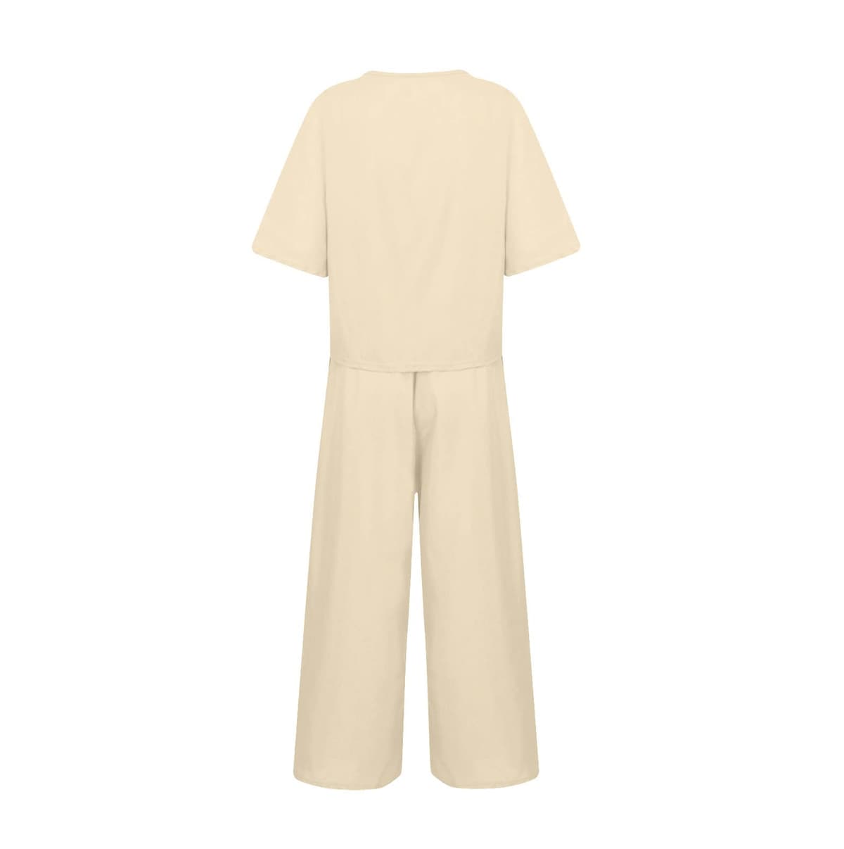 Womens 2 Piece Outfits Summer Linen Sets Short Sleeve V Neck Cropped Top Wide Leg Capris Pants Beach Lounge Sets — view 5
