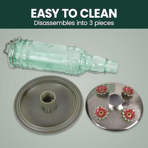 Perky-Pet Glass Bottle Hummingbird Feeder - Outdoor Garden Décor Humming bird Feeder, 8108-1SR - 10 Fl Oz Nectar Capacity - Durable Green Antique Design - Hang from Tree, Porch, Deck, Hook — view 4