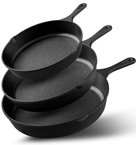 Utopia Kitchen Premium Cast iron Skillets 3 Piece Set, Chef's Pan, Pre Seasoned Frying Pan, 6, 8 & 10 Inches, PFAS-Free, Stovetop, Campfire & Grill Large Skillet, Even Heat Distribution Cast Iron Pan