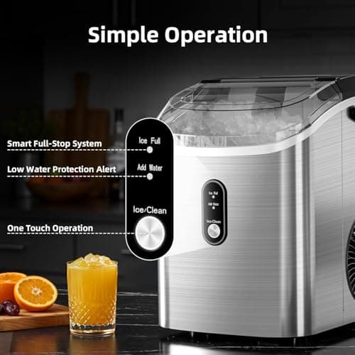 Antarctic Star Nugget Ice Maker Countertop with Soft Chewable Ice, Portable Sonic Ice Maker with Basket and Scoop, Removable Top Cover, Auto-Cleaning for Home/Party/RV/Camping (Stainless Steel Silver) — view 2