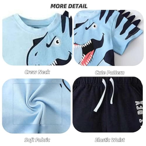 Toddler Boy Summer Outfits Clothes, Kids Boys Short Sleeve Cotton T-Shirt and Shorts Clothing Sets 2-7T (4-5T, Blue Dinosaur) — view 4