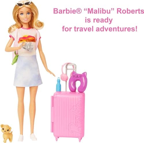Barbie Doll & Accessories, Travel Set with Puppy and 10+ Pieces, Suitcase Opens & Closes, Barbie 'Malibu' with Blonde Hair — view 5