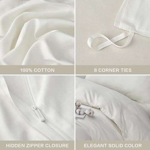 White Duvet Cover Set Twin Size 100% Organic Cotton, SAPHREAS 2 Pcs Soft Bedding Comforter Cover with Zipper Closure & Corner Ties, Comforter Not Included — view 3