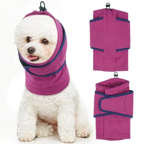 IDOMIK Dog Ear Muffs Noise Protection, Dog Calming Hoodie for Anxiety Relief, Soft Double-Layer No Shake Head Wraps, Quiet Ear Covers for Thunderstorm, Firework, Bath, Grooming & Blow Drying,Purple,S